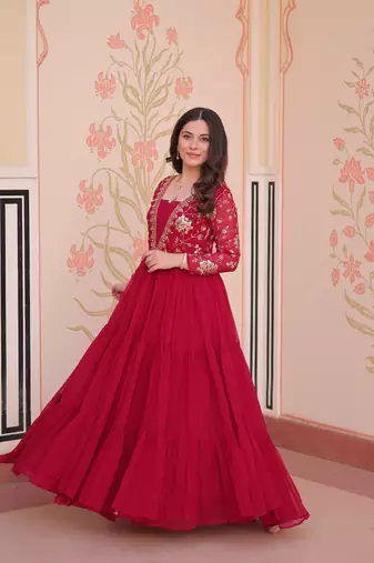 Pink Sequins Zari Embroidered readymade gown