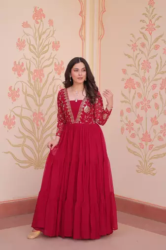 Pink Sequins Zari Embroidered readymade gown