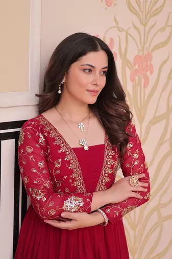Pink Sequins Zari Embroidered readymade gown