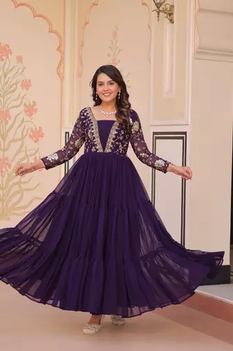 Purple Sequins Zari Embroidered gown