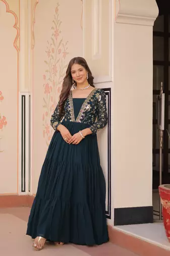 Rama Readymade Gown Collections With Sequins & Zari Embroidered Work