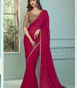 Rani pink embroidered georgette wedding party wear saree with heavy work blouse