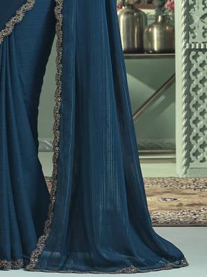 Blue embroidered georgette wedding party wear saree with heavy work blouse 4