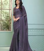 Pastel mauve purple embroidered georgette wedding party wear saree with heavy work blouse