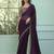 Dark purple embroidered chiffon wedding party wear saree with heavy work blouse