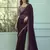Dark purple embroidered chiffon wedding party wear saree with heavy work blouse