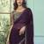 Dark purple embroidered chiffon wedding party wear saree with heavy work blouse