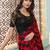 Red black embroidered chiffon wedding party wear saree with heavy work blouse