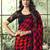 Red black embroidered chiffon wedding party wear saree with heavy work blouse
