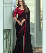 Black embroidered chiffon wedding party wear saree with heavy work blouse