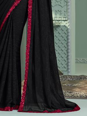 Black embroidered chiffon wedding party wear saree with heavy work blouse 3