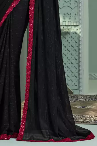 Black embroidered chiffon wedding party wear saree with heavy work blouse