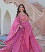 Pink Gold-Crush gown and  duptta with Sequins & Multi Embroidered work