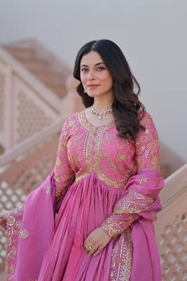 Pink Sequins Zari Embroidered gown 5