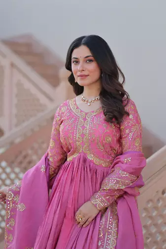 Pink Sequins Zari Embroidered gown
