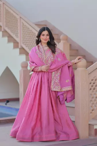 Pink Sequins Zari Embroidered gown