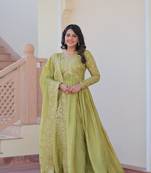 Green Gold-Crush gown and  duptta with Sequins & Multi Embroidered work