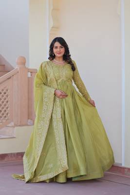 Green Sequins Zari Embroidered gown 3