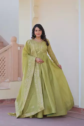 Green Sequins Zari Embroidered gown