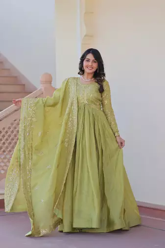 Green Sequins Zari Embroidered gown