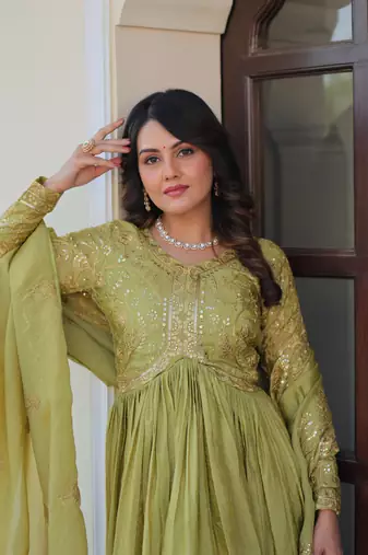 Green Sequins Zari Embroidered gown