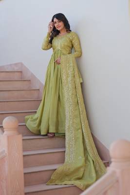 Green Sequins Zari Embroidered gown 6