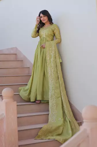 Green Sequins Zari Embroidered gown