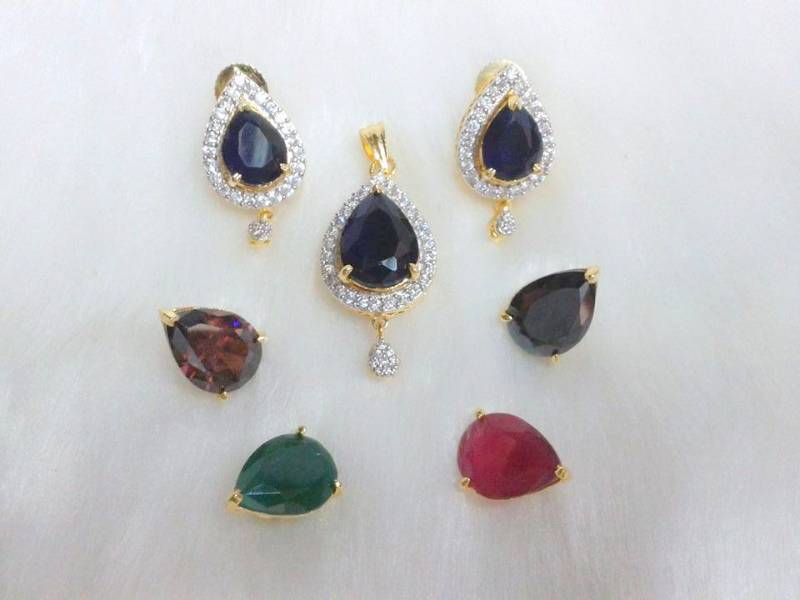 Pear Shape Changeable Gemstone With Cz Stones Studded Breath Taking Pear Shape Changeable Gemstone With Cz Stones Studded Breath Taking Pendant Set