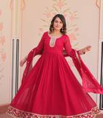 Pink  Faux Georgette Kurti And Duptta With Zari & Sequins Embroidered Work