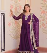 Purple Faux Georgette Kurti And Duptta With Zari & Sequins Embroidered Work