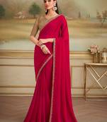Red shining faux georgette embroidered border saree