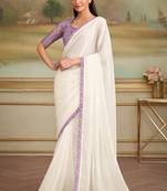 White sparkle faux georgette embroidered border saree