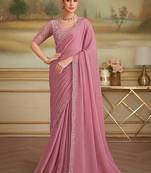 Onion pink sparkle faux georgette embroidered border saree