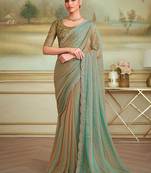 Sky blue faux georgette embroidered border saree