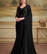 Black faux satin chiffon embroidered border saree