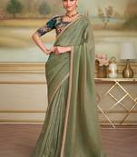 Pista green gold faux georgette embroidered border saree
