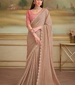 Chiku gold satin faux georgette embroidered border saree