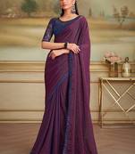 Dark purple twin shaded faux georgette embroidered border saree