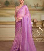 Lilac tissue faux georgette embroidered border saree
