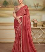 Rust gold faux georgette embroidered border saree