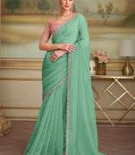 Sea green tissue faux georgette embroidered border saree