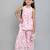 Pink ikat printed soft crepe kids halter neck top with flared pants co-ord set | stylish summer casual wear for girls