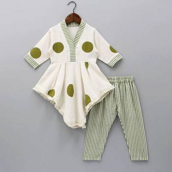 Off white rayon co-ord set for girls | soft rayon top with printed rayon bottom | casual kids wear outfit 1