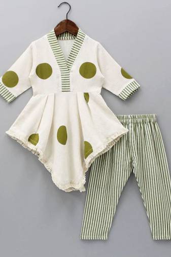 Off white rayon co-ord set for girls | soft rayon top with printed rayon bottom | casual kids wear outfit