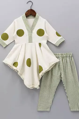 Off white rayon co-ord set for girls | soft rayon top with printed rayon bottom | casual kids wear outfit