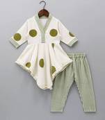 Off white rayon co-ord set for girls | soft rayon top with printed rayon bottom | casual kids wear outfit