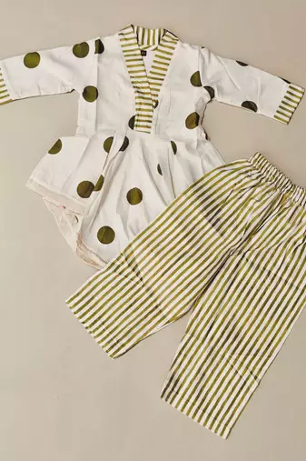 Off white rayon co-ord set for girls | soft rayon top with printed rayon bottom | casual kids wear outfit