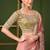 Peach faux satin georgette silk embroidered designer occasion wear saree