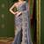 Grey faux satin georgette silk embroidered designer occasion wear saree