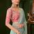 Light sea green color viscose faux georgette silk embroidered saree with heavy work blouse